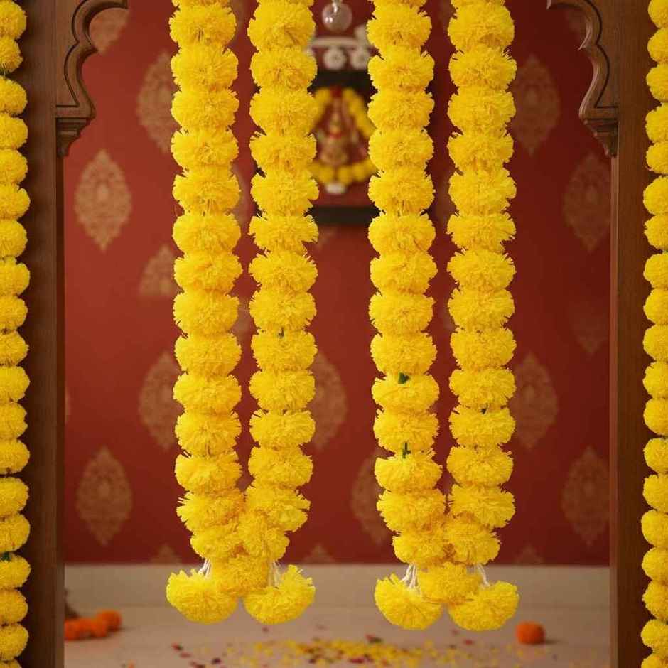 Flower String Bandhanwar | Festival Decoration | Marigold Design | 2 pcs | Yellow | Mangal Bhawan