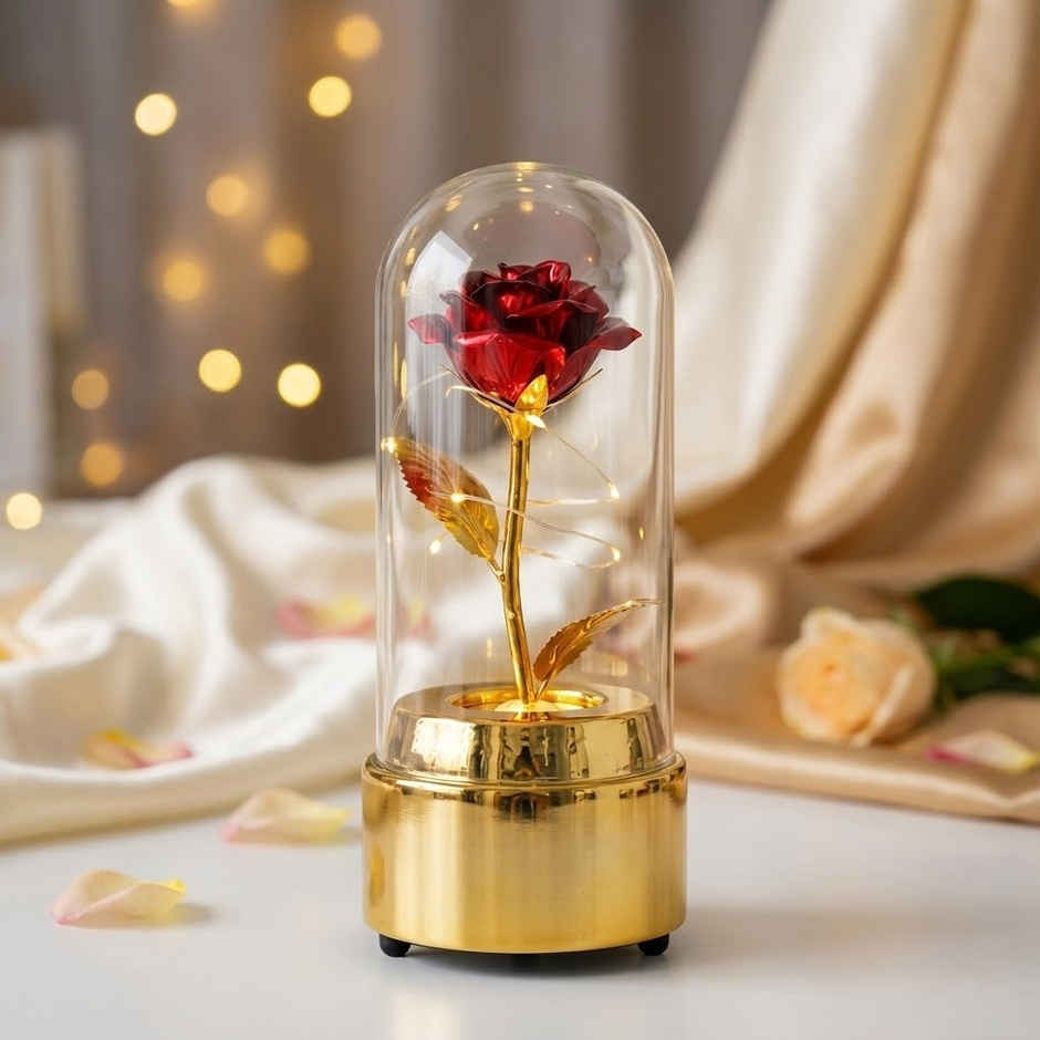 DesiDiya Rotating Rose Flower Lamp Glass Rose Forever Eternal Crystal Flower Light Up Metallic Rose