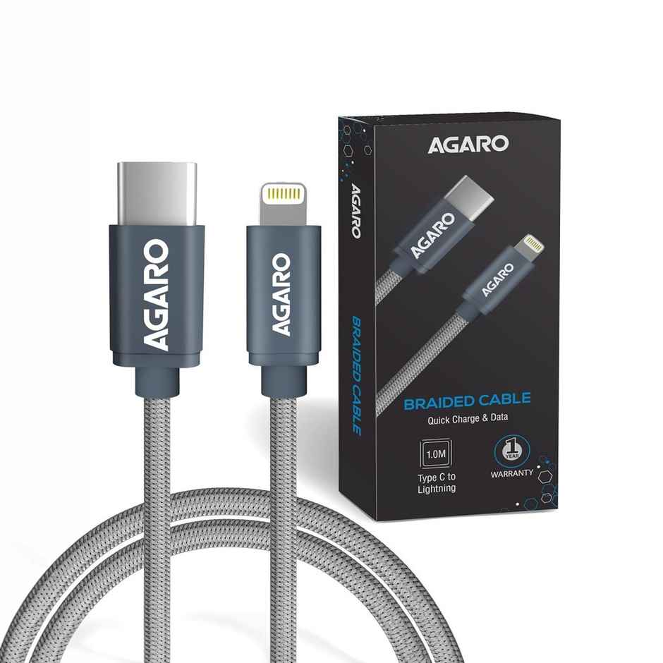 Agaro Blaze Type C To Lightning Cable Nylon Braided (1m) - Grey