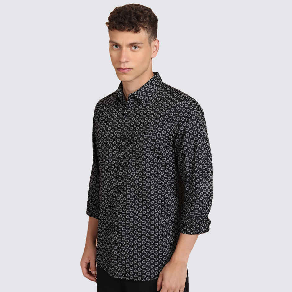 Ketch Men Printed Shirt | Slim Fit | Black | XL
