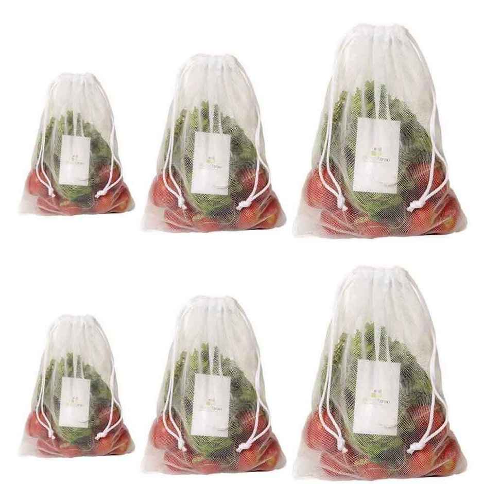 Homestrap Mesh Vegetable Bag With Drawstring - White | Pack of 6