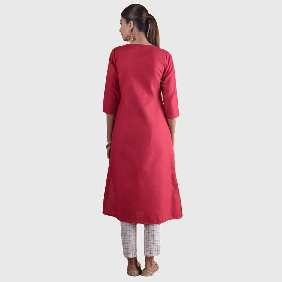 Libas Women's Solid Cotton Kurta | Maroon | XL