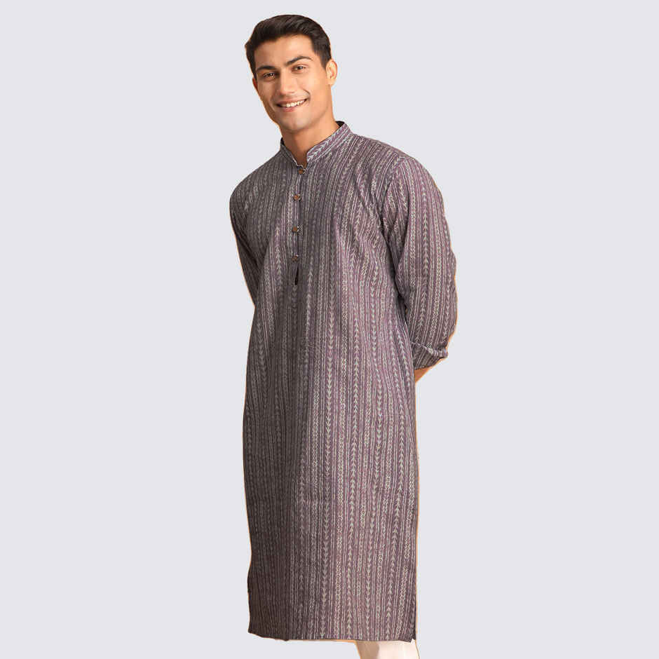 Vastramay Men's Cotton Kurta | Purple - M