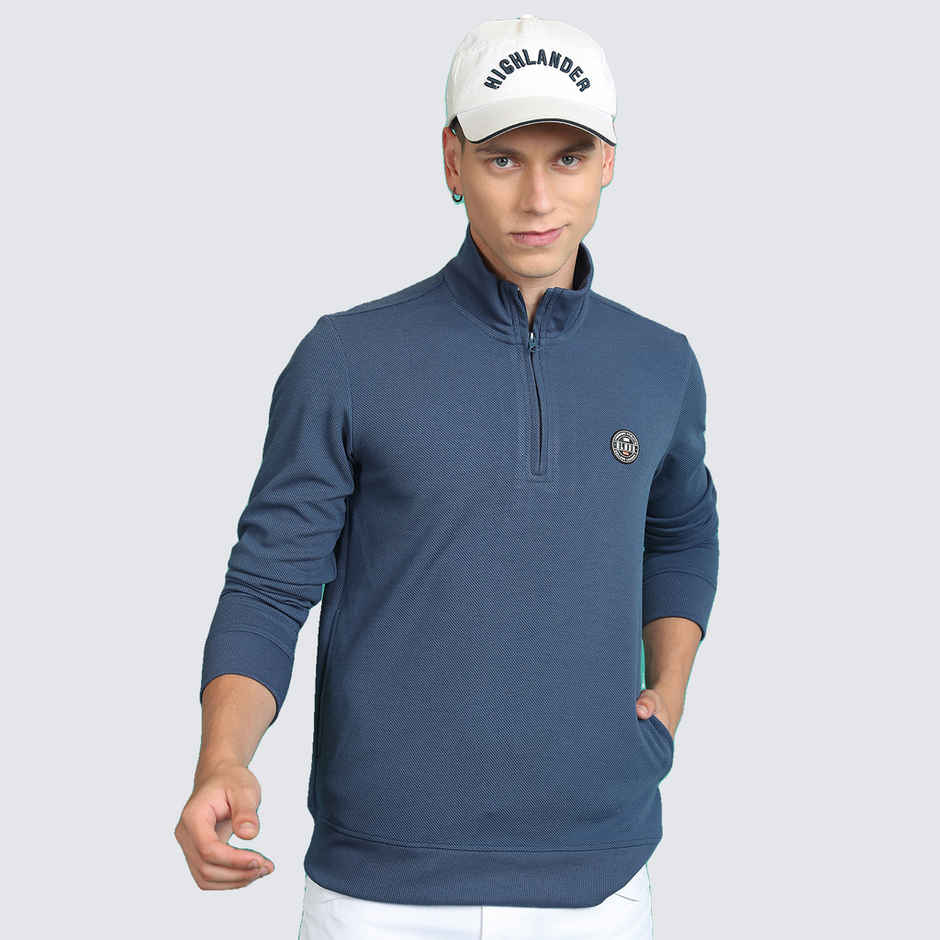 HIGHLANDER Men's Mock Collar Half Zipper Pullover Sweatshirt | Blue - XL