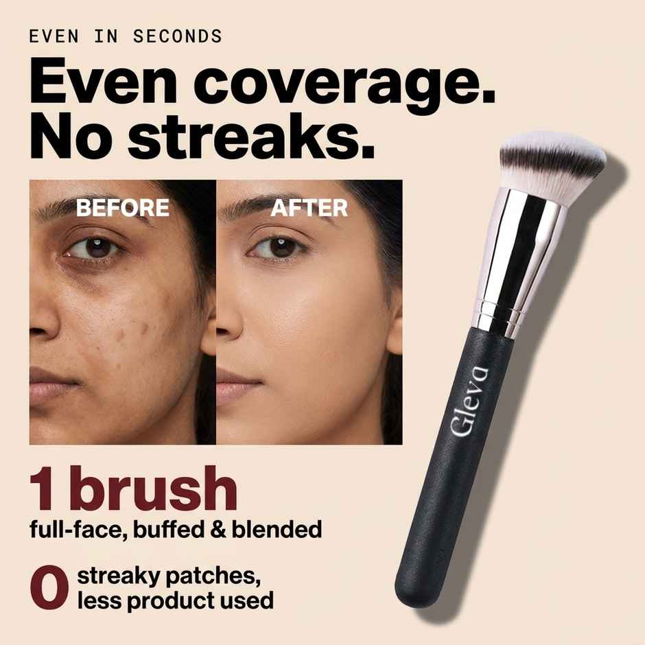 Gleva Angled Foundation Brush for Liquid Cream Makeup Blending Black Soft Bristles
