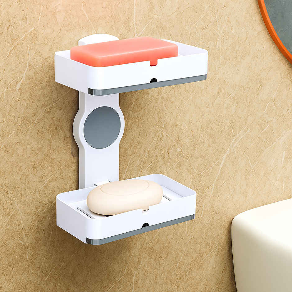Zedak 2-in-1 Shelf Adhesive Bathroom Plastic Soap Case/ Holder | White
