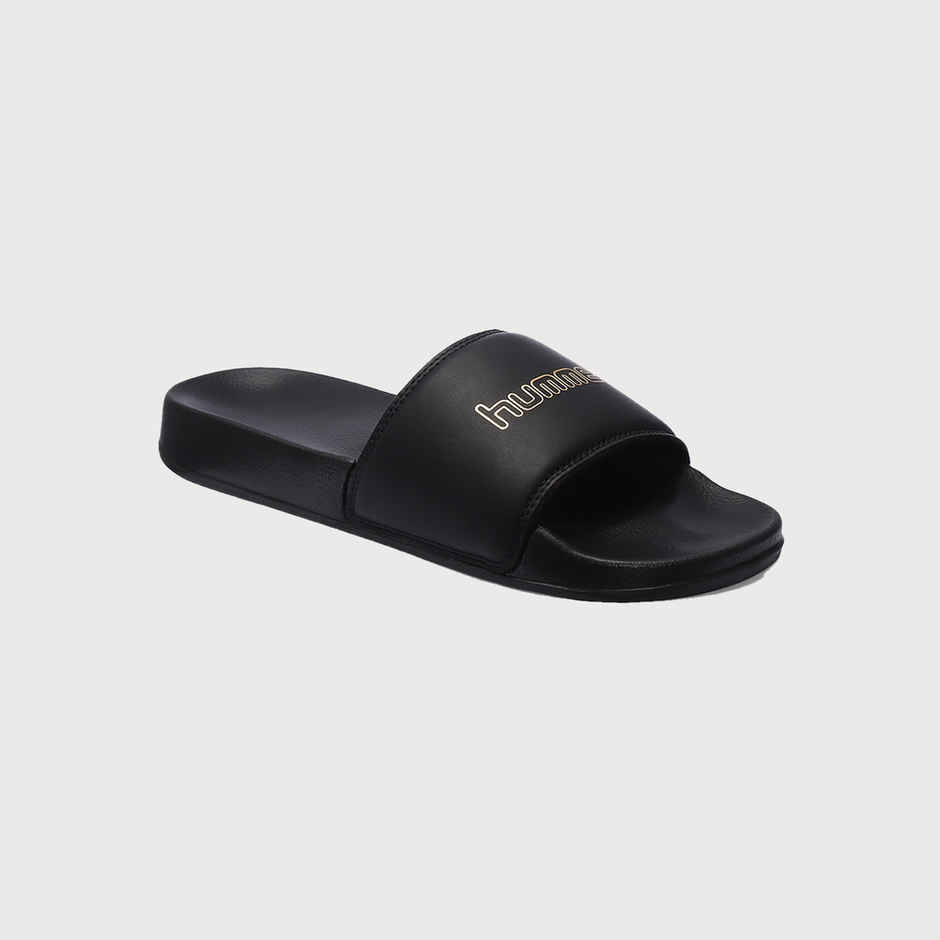 hummel Classic lightweight slides for Men with Cushioned Sole and Arch Support | Black & Gold | 10