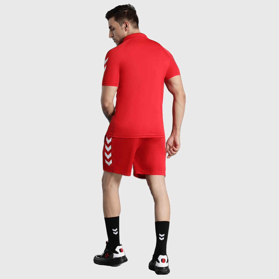 hummel Men's Core Functional Polo Neck Solid Regular Fit Gym T-shirt | True Red - M