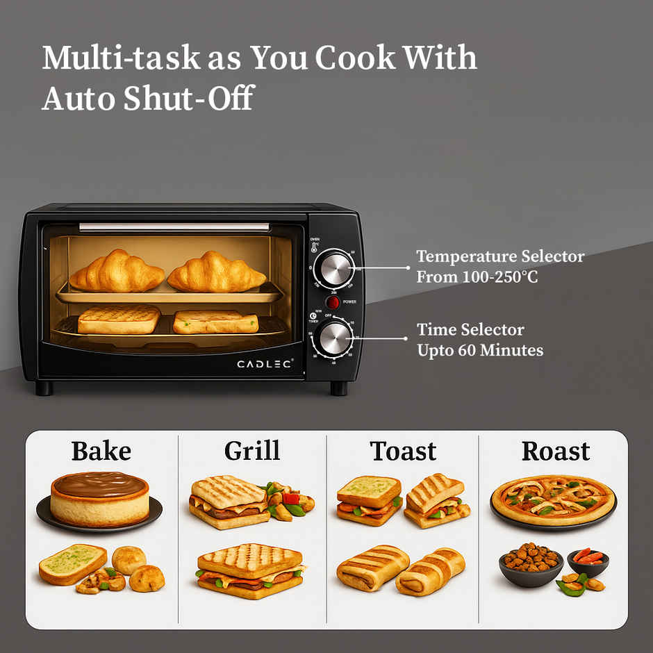 Cadlec Cruise 12L OTG Oven Toaster Griller with Timer | Temp Control 1000W | Black