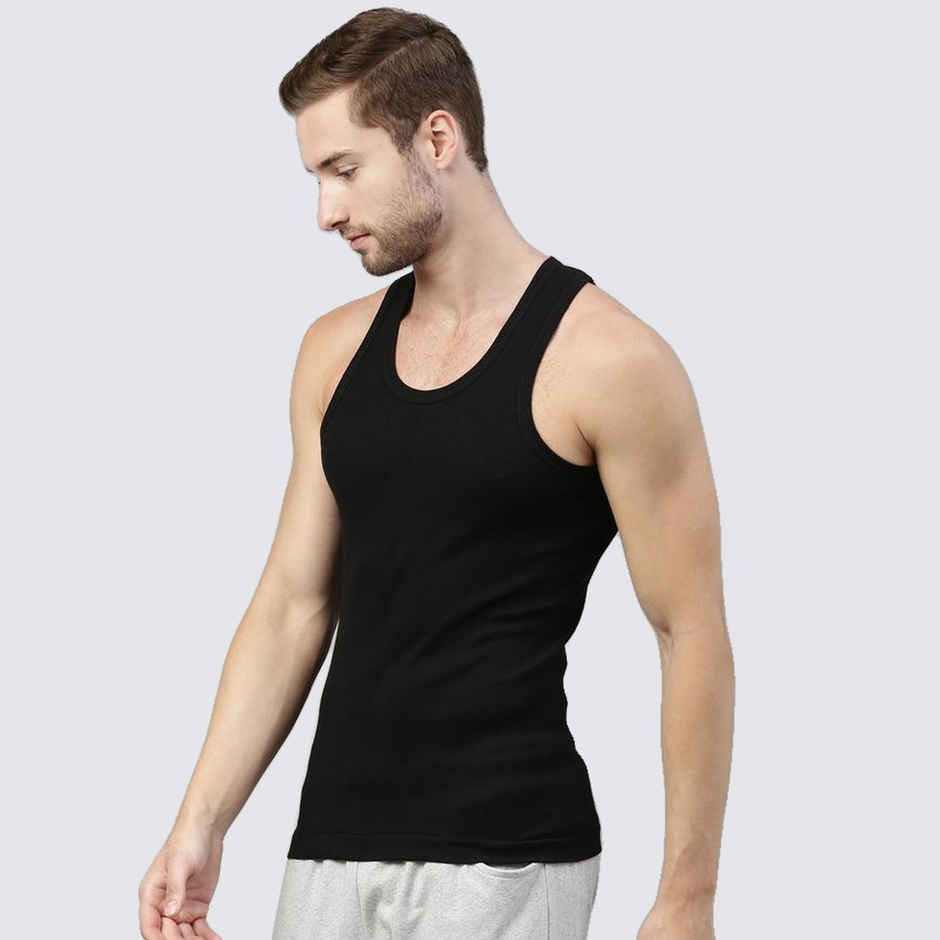 Dixcy Scott Originals Men�S Round Neck Sleeveless Body Fit Solid Vest (Black-Pack Of 2)