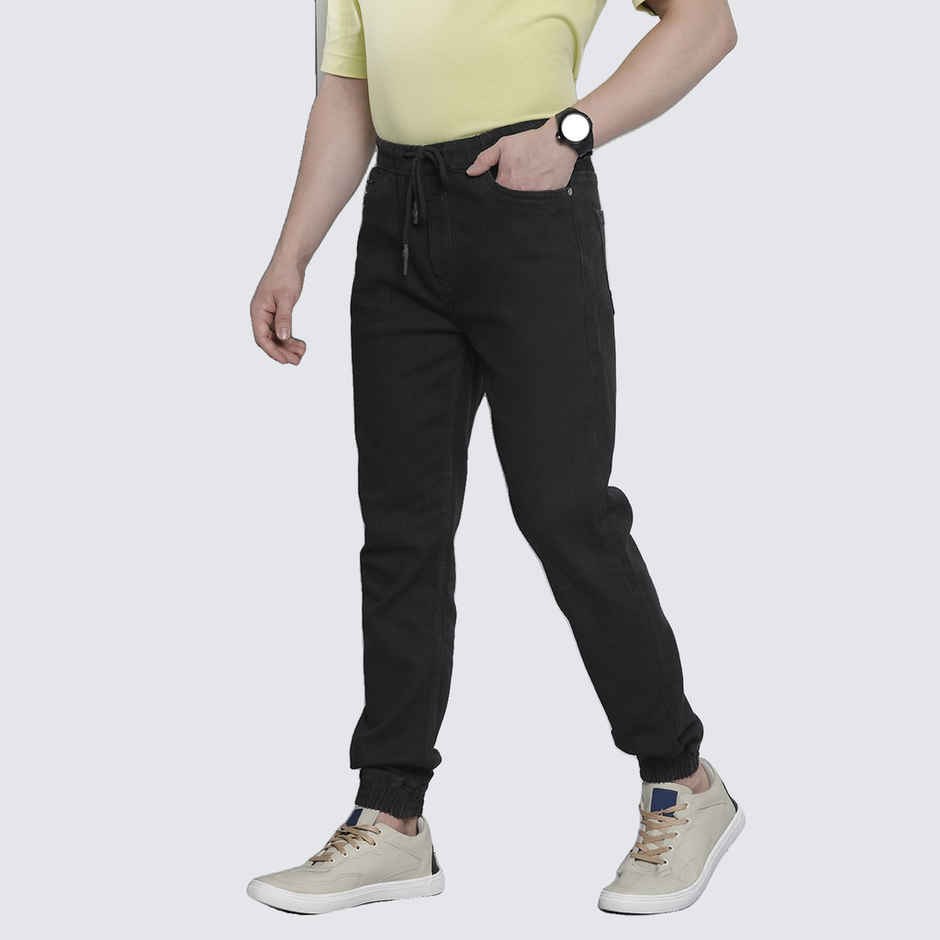 The Indian Garage Co Men's G201 Slim Fit Solid Casual Denim Jogger | Black | 34