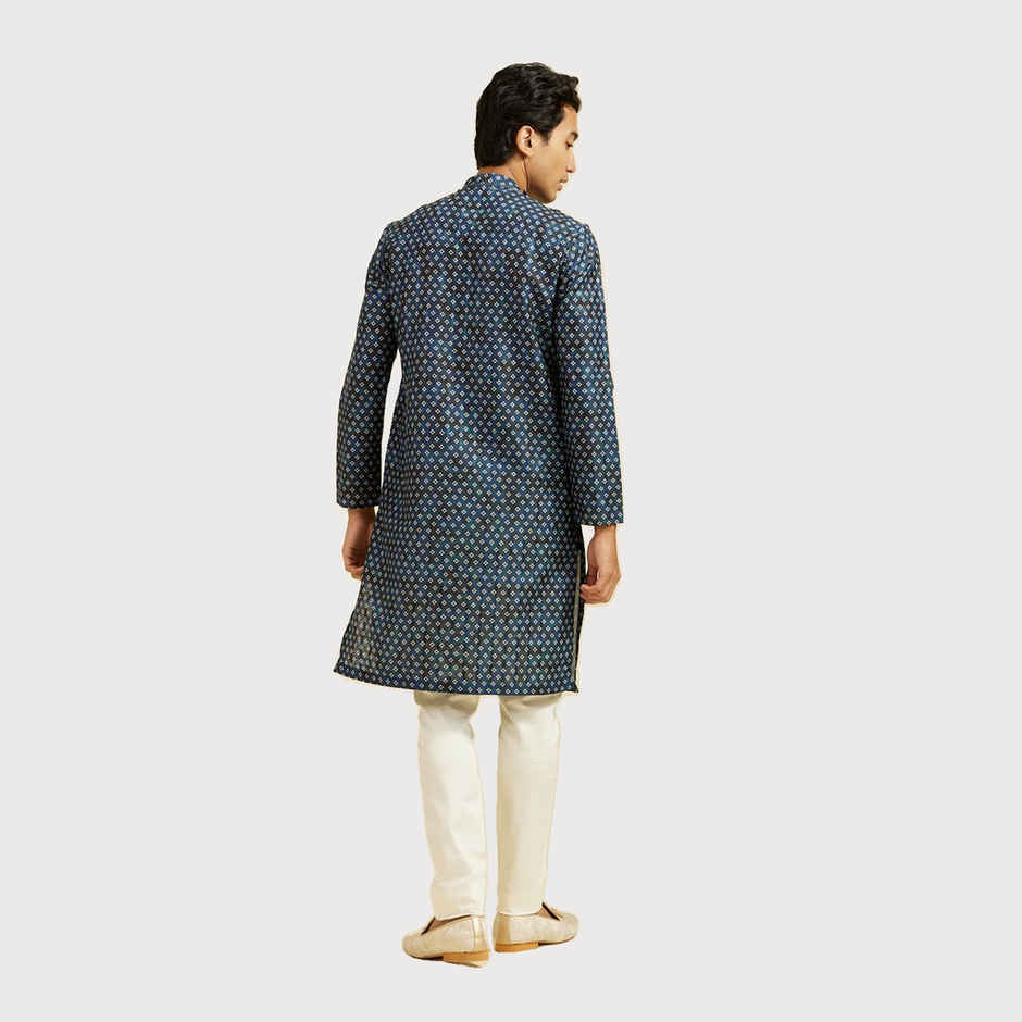 Diwas By Manyavar Blue Art Silk Printed Kurta Set | XXL
