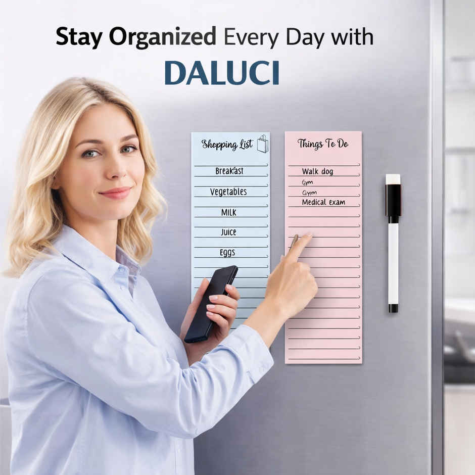 DALUCI Magnetic Shopping List and To Do Planner for Fridge | Multicolor