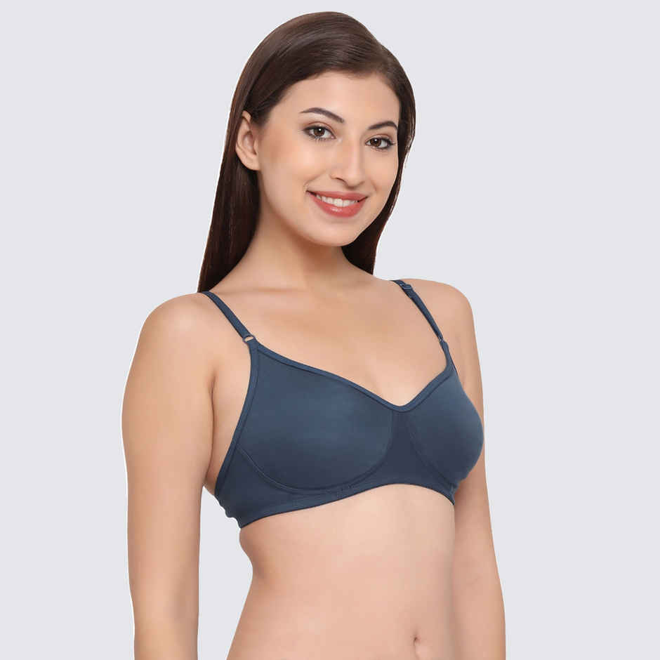 Clovia Women Non-Padded Non-Wired Full Coverage T-Shirt Bra - Cotton Rich | Navy Blue | 32C