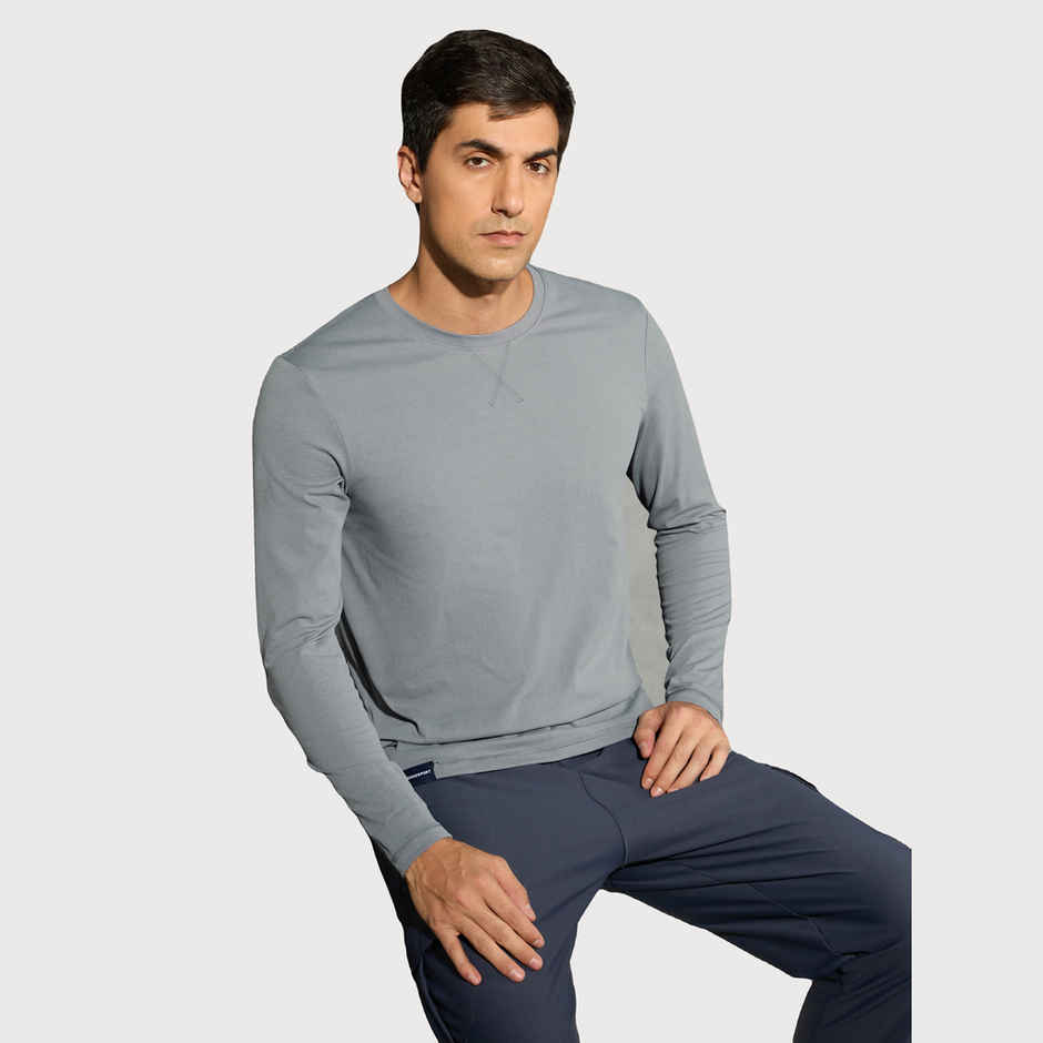 Technosport Men's Poly Solid Slim Fit Round Neck Full Sleeve Sports T-shirt | Turbulence - L