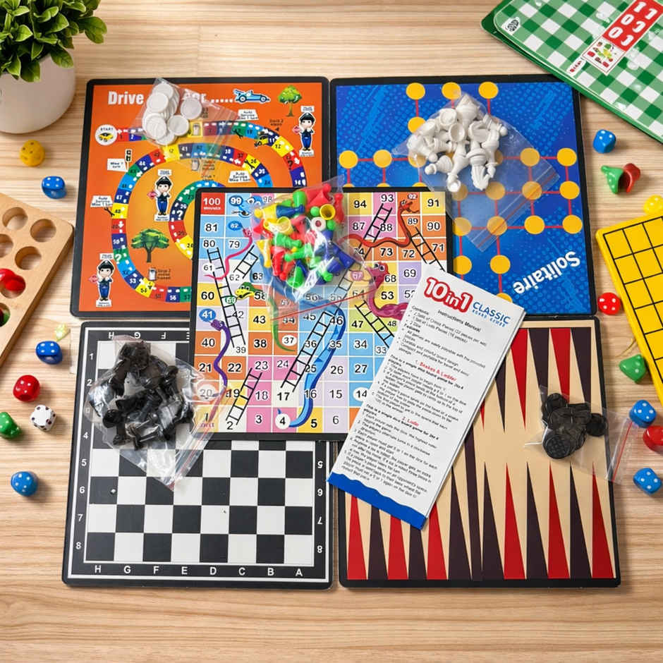 Fablue 10 in 1 Classic Board Games for Kids | Educational & Learning Board Games