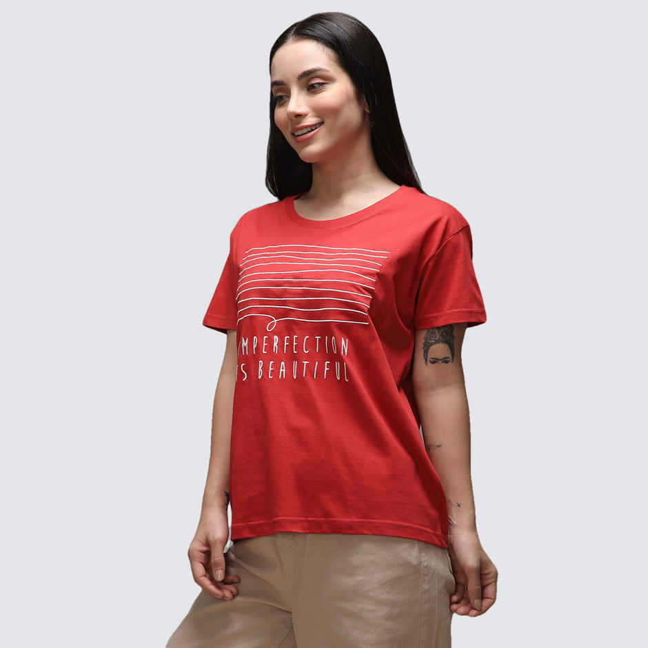 Dillinger Women's Short Sleeve Boxy Regular Embroidery T-shirt | Red - L