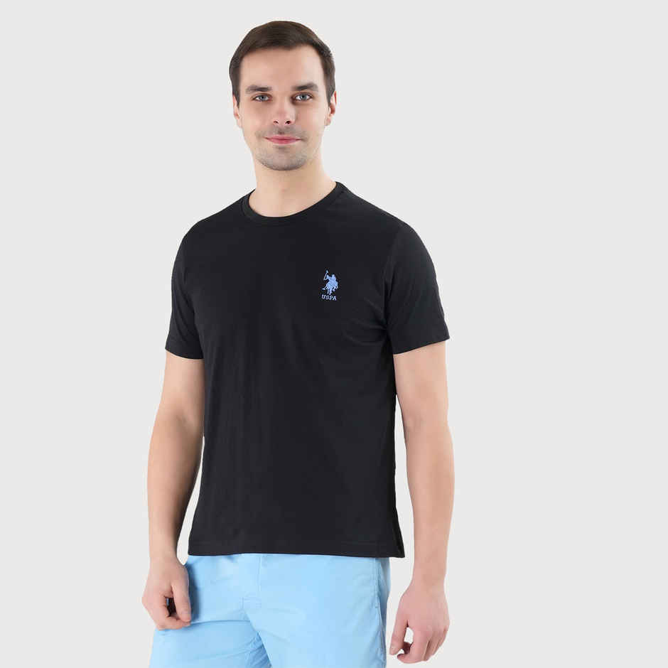 U.S. Polo Assn. Men's Crew Neck Embroidered Logo Lounge T-Shirt | Black - L