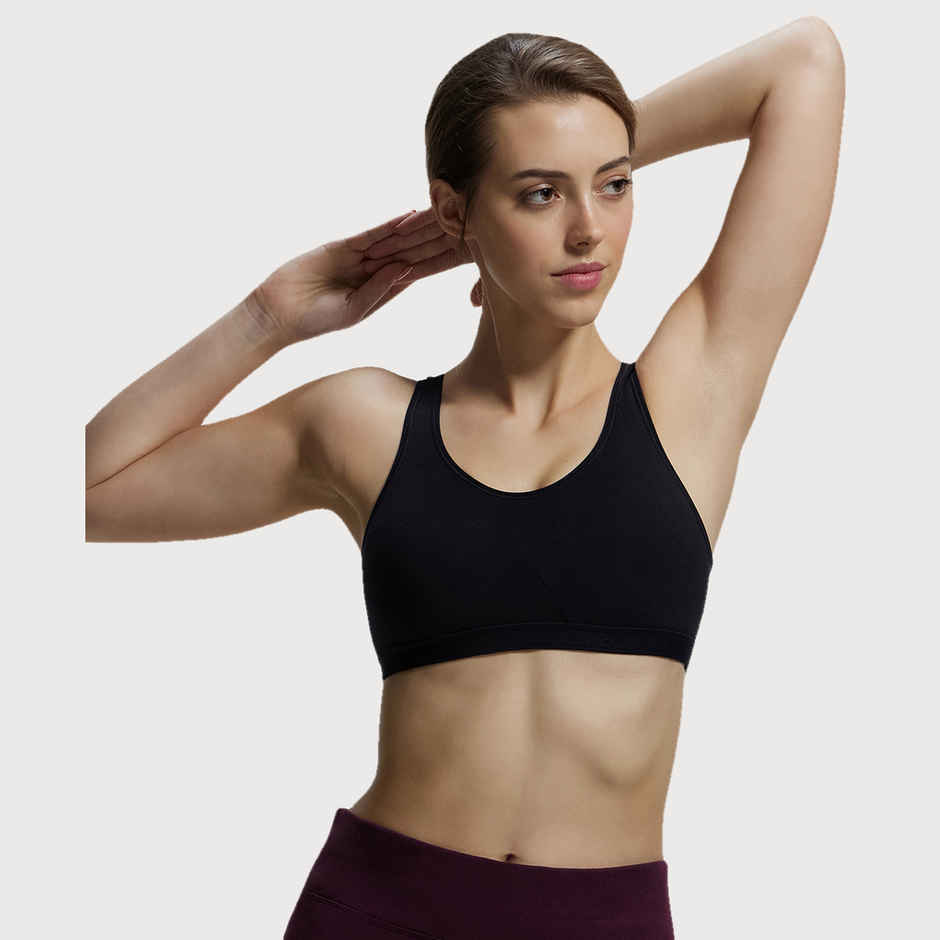 Jockey 1376 Women's Wirefree Non Padded Super Combed Cotton Active Bra | Wider Straps | Black | M