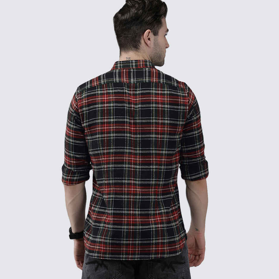 The Bear House Men Slim Fit Checked Shirt - Anglo | Black and Red | M
