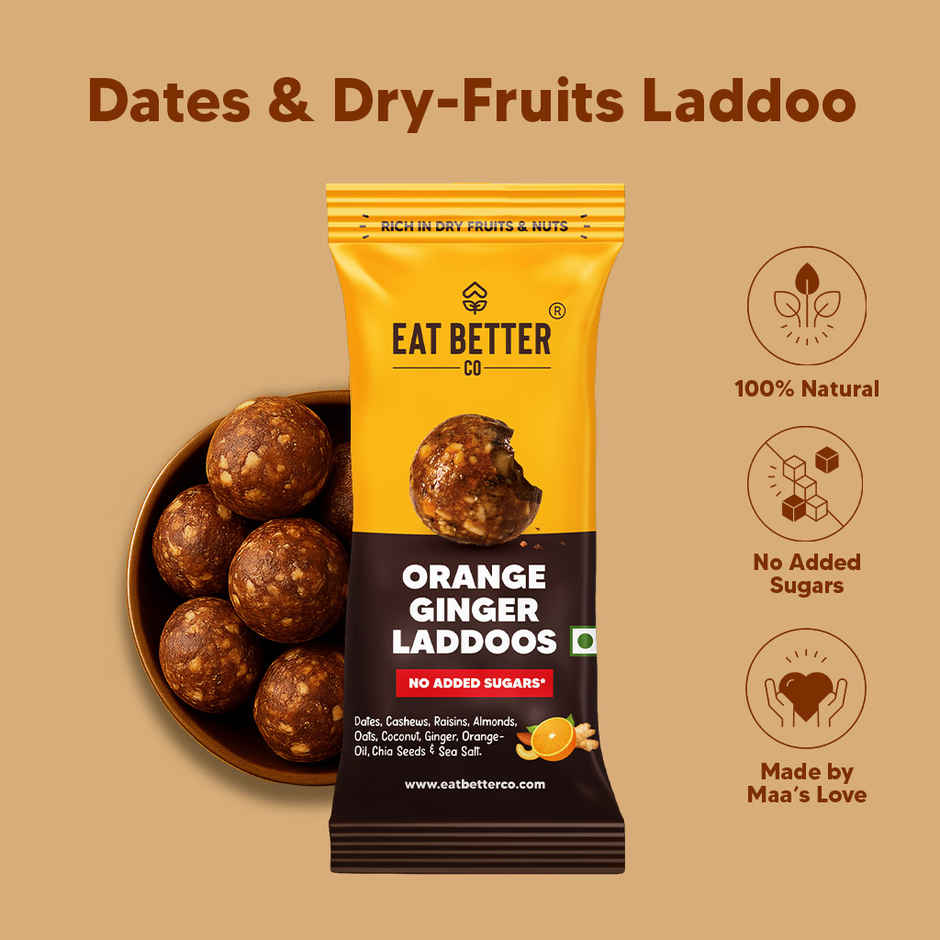 Eat Better Co Orange & Ginger Laddoos | No Added Sugar | High Protein, 100% Natural