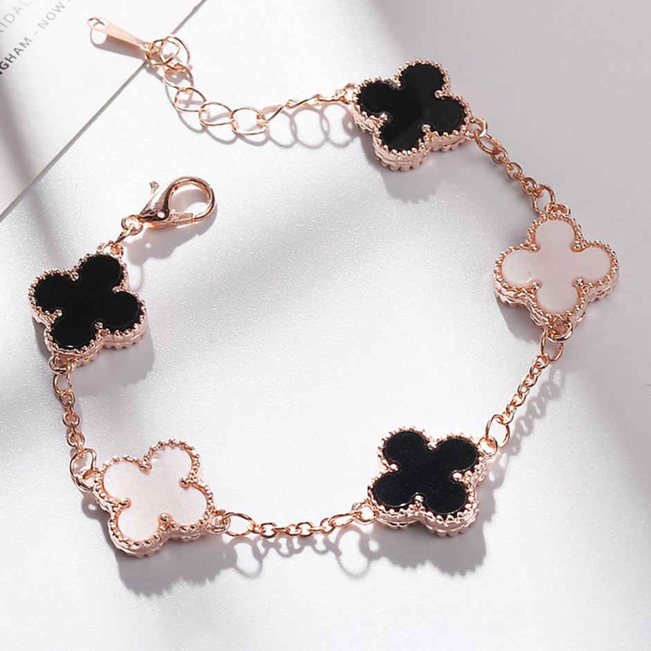 Shining Diva Fashion Latest Stylish Crystal Clover Rose Gold Bracelet for Women and Girls | 10000b