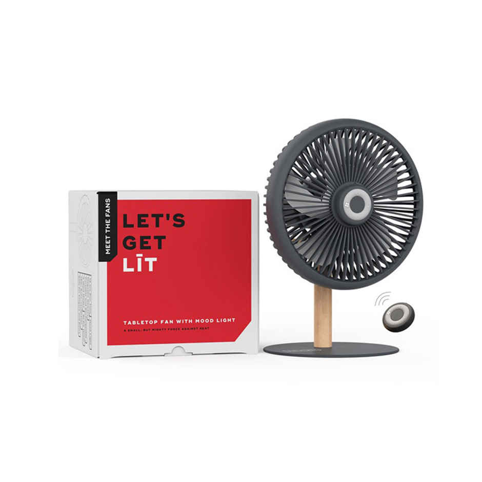 Nuuk Lit BLDC Table Fan, 7 Inch, Rechargeable,Mood Light & Remote Control,4 Wind Modes,Serene Grey