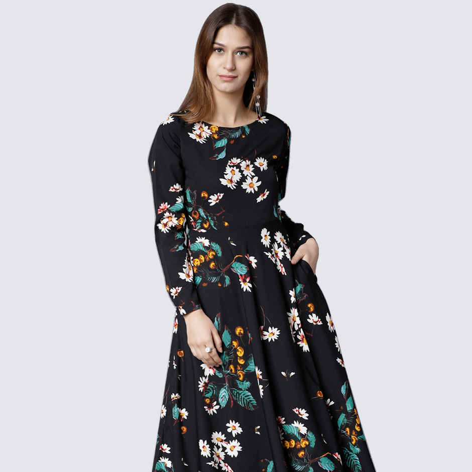Tokyo Talkies Women's Floral Printed Maxi Dress | Black - L
