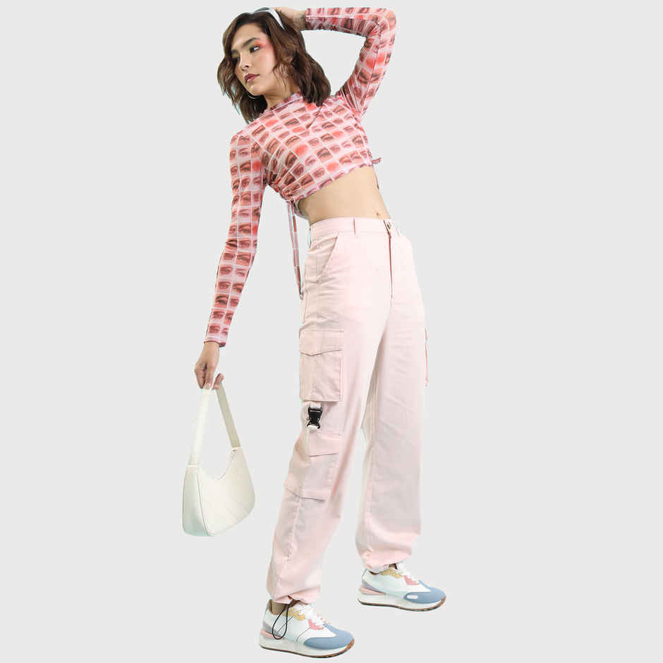 Tokyo Talkies Women's Mid-Rise Cargos Trouser | Pink - XL