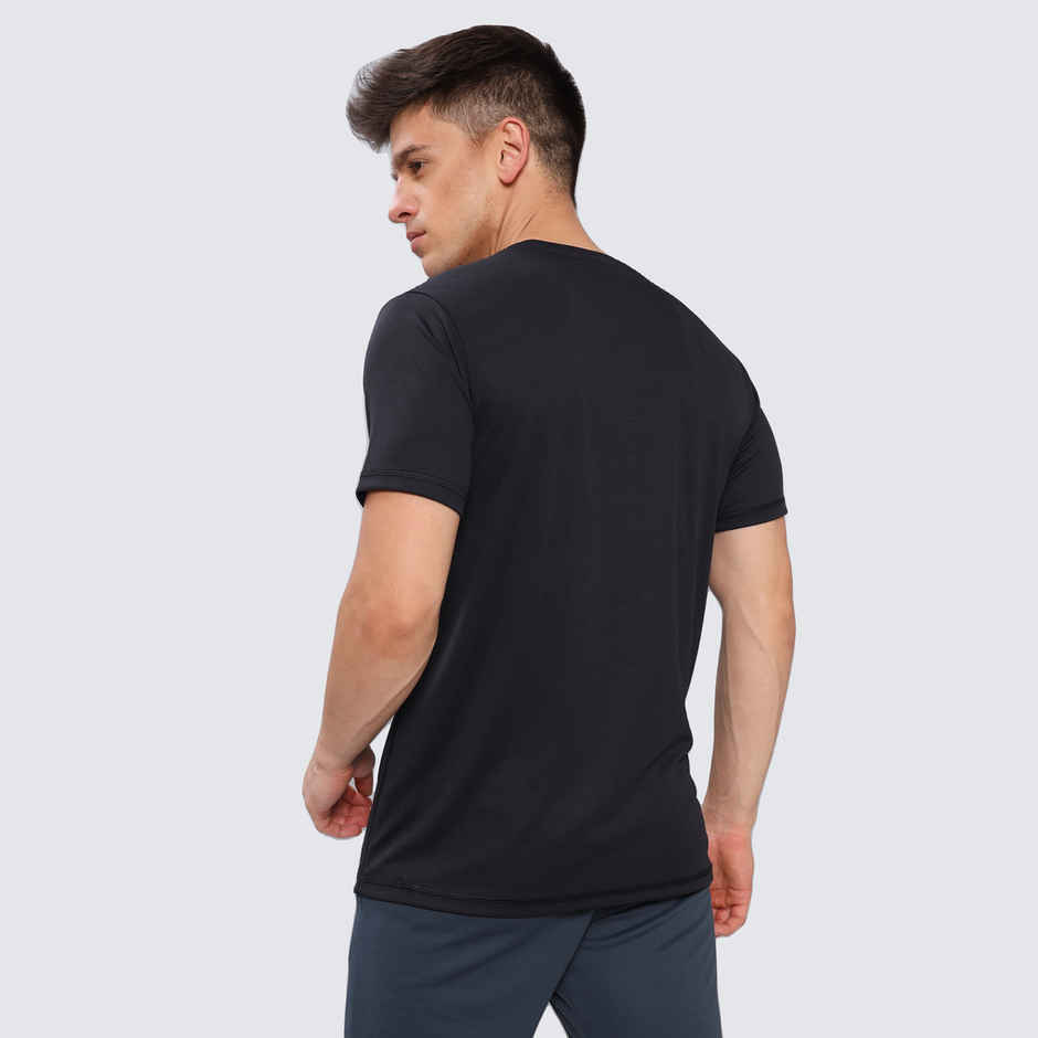 Technosport Men's Poly Solid Slim Fit Round Neck Sports T-shirt | Black - L