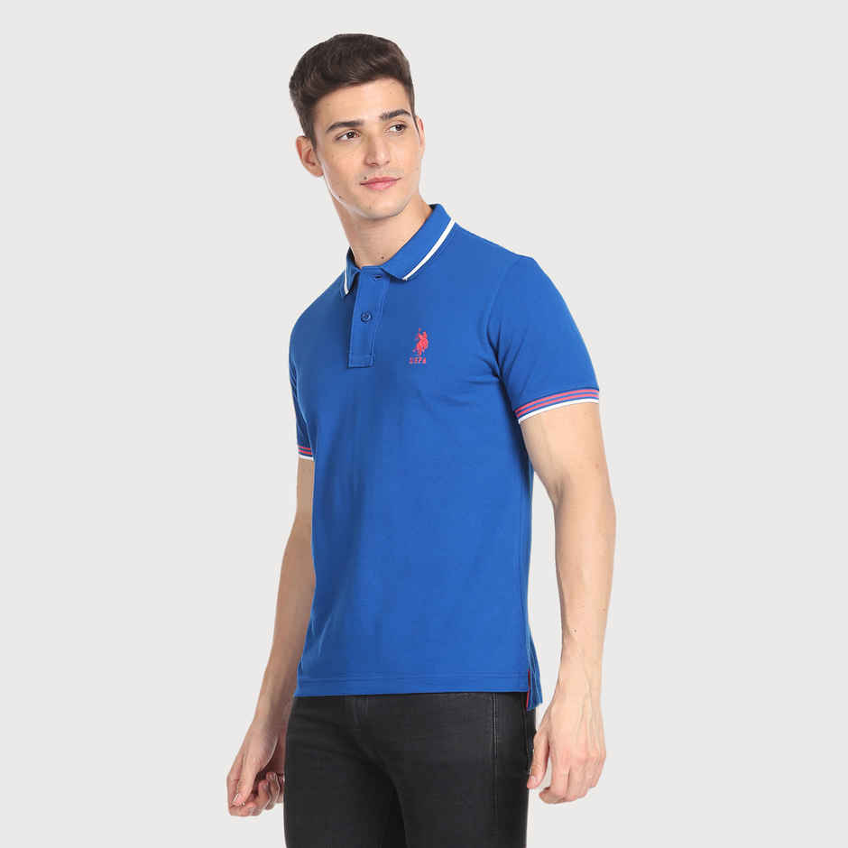 U.S. Polo Assn. Men's Striped Collar Pique Polo Shirt | Blue - S