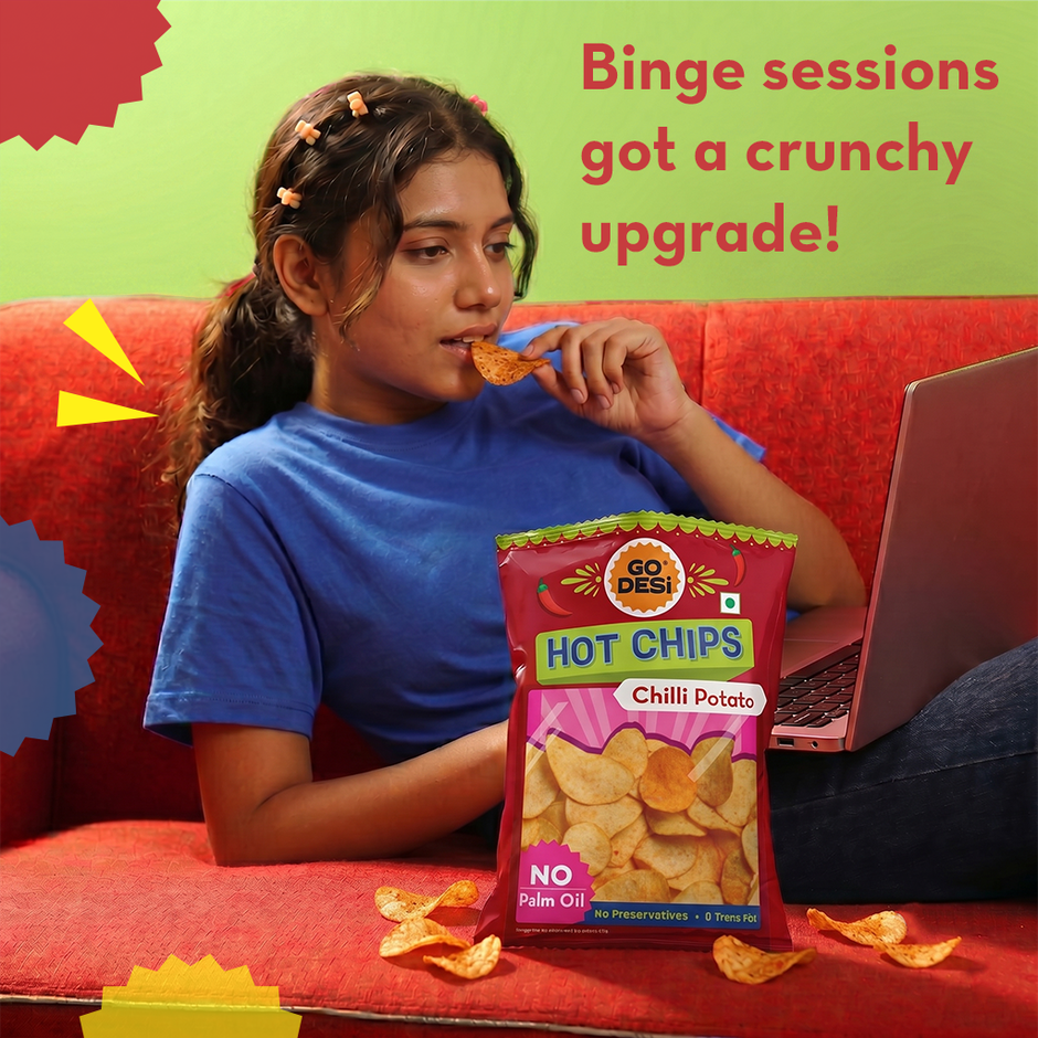 GO DESi Hot Chips Chilli Potato | No Palm Oil