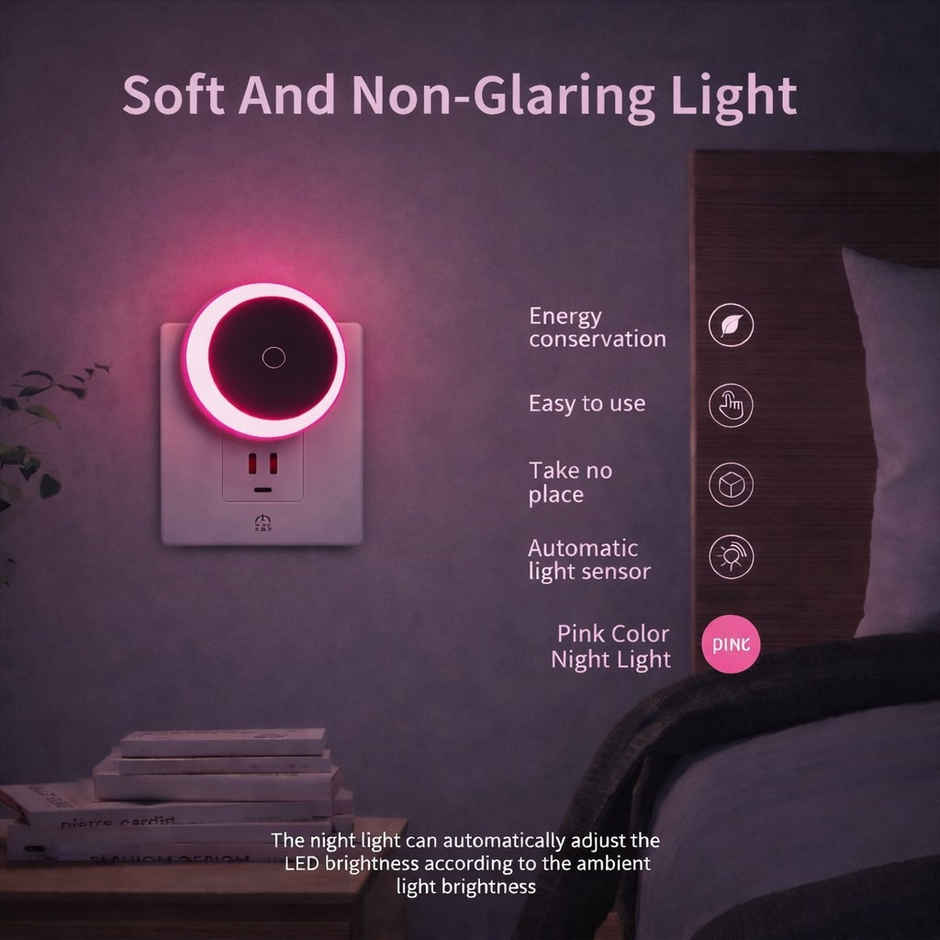 Festivora Smart Night Sensor Pink Light Bulb | Round Shaped | Auto ON in Dark, OFF in Bright