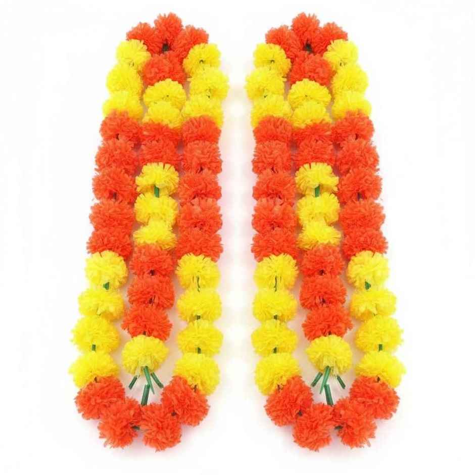 Flower String Bandhanwar | Marigold Paper Design | Yellow & Orange | 2 pcs | Mangal Bhawan