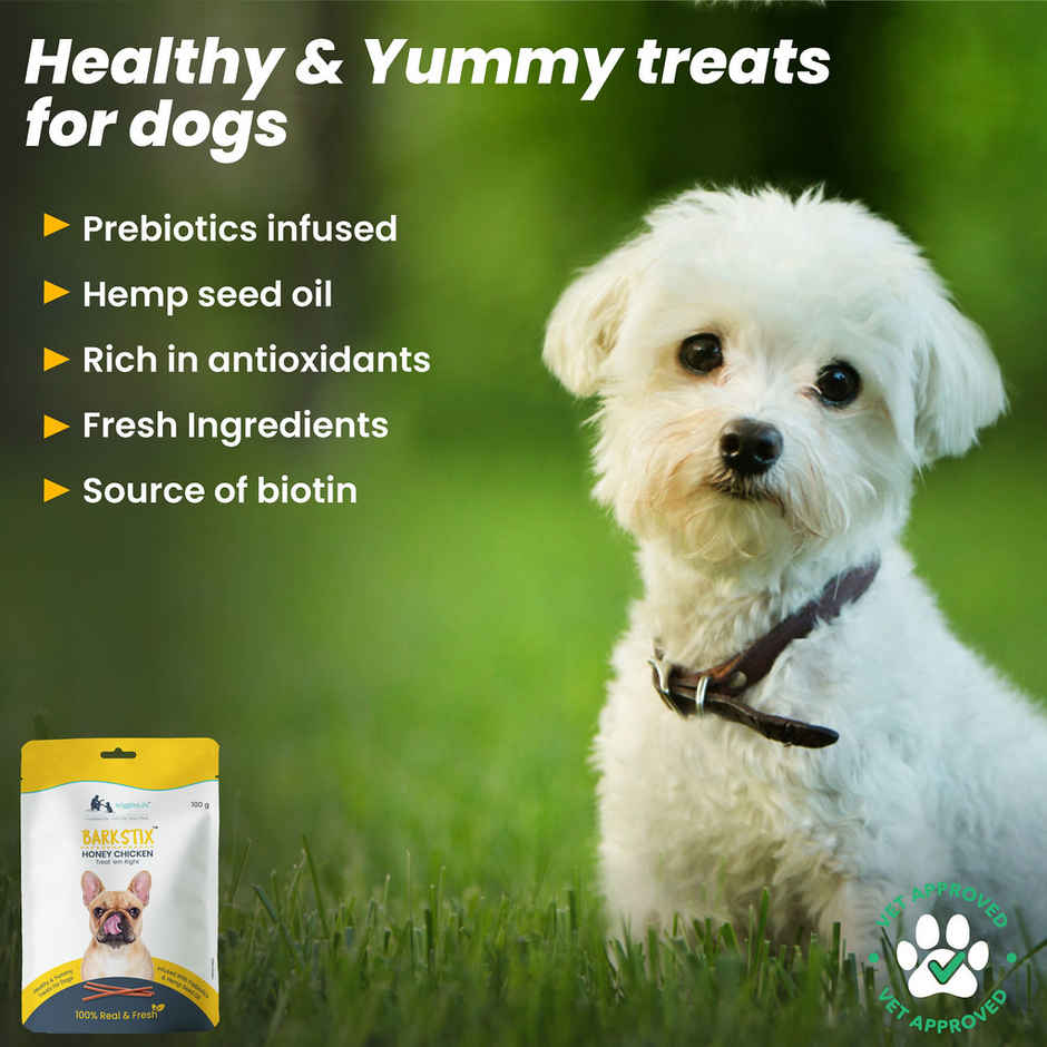 WIGGLES Barkstix Dog Treats for Training Adult Puppies, Hemp Seed Oil, Glucosamine (Honey Chicken)