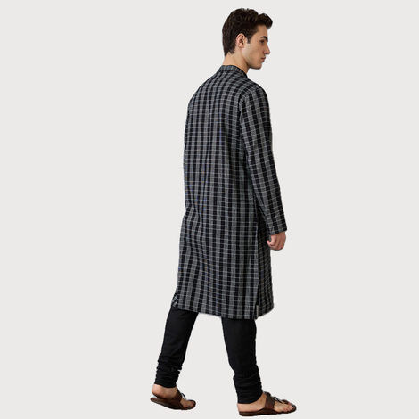 Ethnix by Raymond Men's Fit Pure Cotton Full Sleeve Stand Collar Kurta | Black - XL