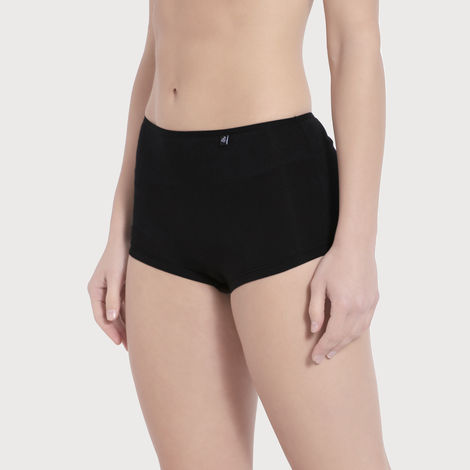 Jockey SS04 Women's Super Combed Cotton Elastane Stretch Underwear BoyShorts|Concealed Waistband | Black-S