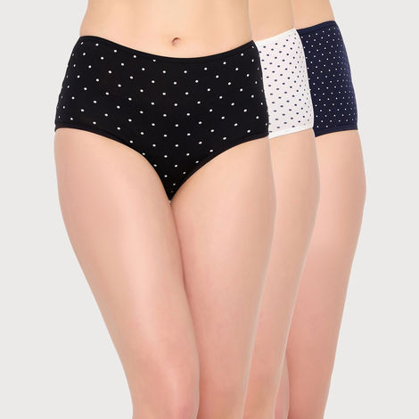 Clovia Pack Of 3 High Waist Striped Hipster Panties - Cotton-L
