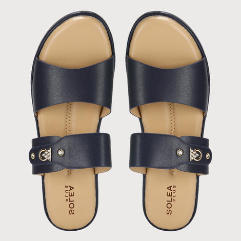 Paragon Women Embellished Lightweight Open Toe Flats Navy Blue - 6