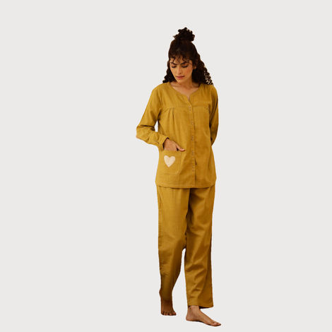 Sanskrutihomes Women's Pure Cotton Night suits | SE-NSP-706 | Mustard - S