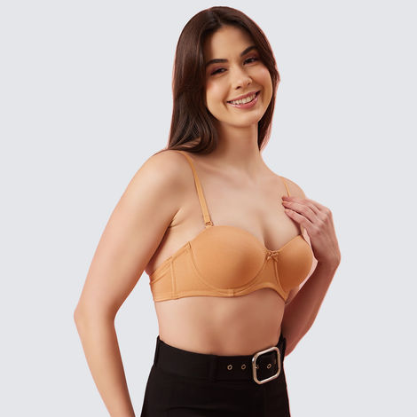 Clovia Cotton Padded Underwired Multiway Strapless Balconette T-Shirt Bra | Nude | 36C