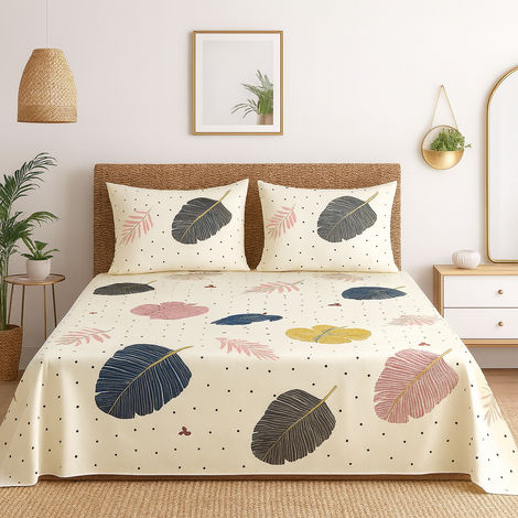 Elegant Weavers Printed Double Bedsheet with 2 Pillow Cover - Zade | 220cm x 240cm