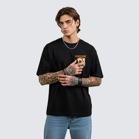 BENNY BROOKS Men's Round Neck half sleeve Oversized T-shirt |AA(ARN)BLACK139 | Black - L