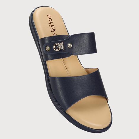 Paragon Women Embellished Lightweight Open Toe Flats Navy Blue - 6