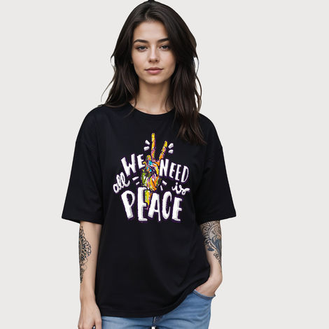 Smartees Women's Oversize Printed T-shirt | WW - 2055 | Black - XL