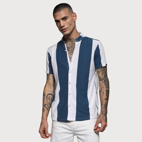 Campus Sutra Men's Striped Cotton Shirt | Blue | L