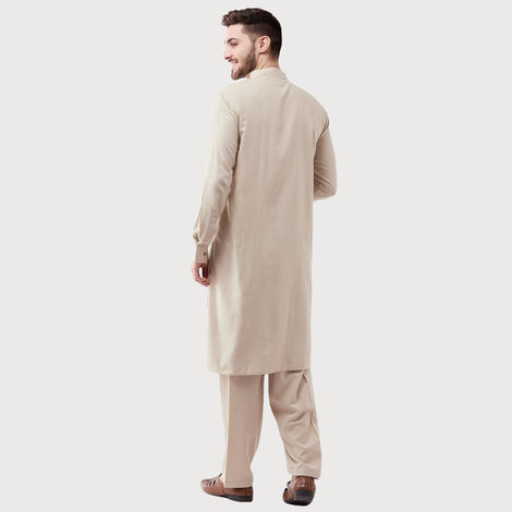 Vastramay Men's Cotton Blend Kurta and Patiala Set | Beige - L