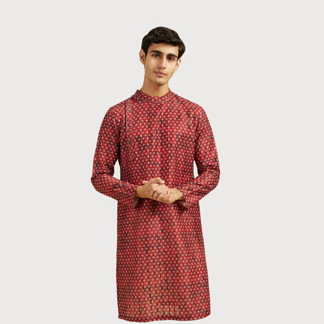 Diwas By Manyavar Rust Art Silk Printed Kurta Set | S