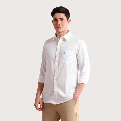 U.S. Polo Assn. Men's Cotton Dobby Shirt | White - 42