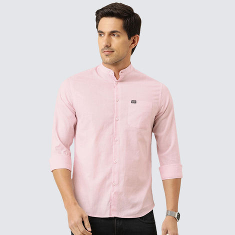 The Indian Garage Co Men's Slim Fit Solid Casual | Pink | L